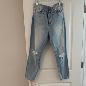 7 For All Mankind Light Blue Distressed Straight Leg Jeans